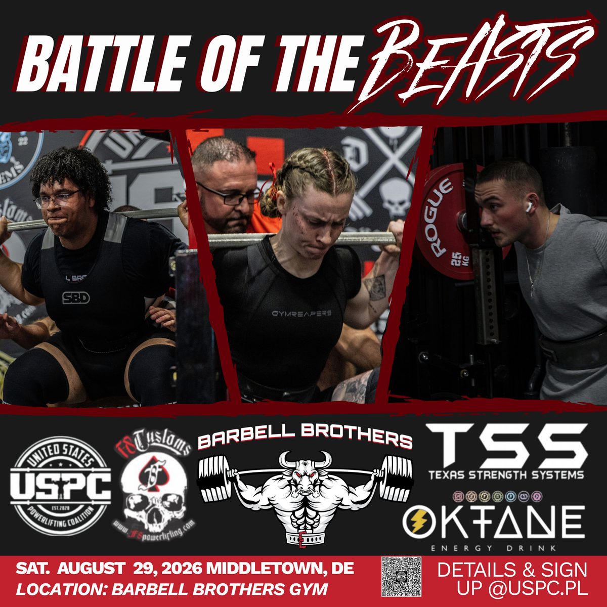 Battle of the Beasts — Saturday August 29, 2026 at Barbell Brothers Gym, Middletown DE